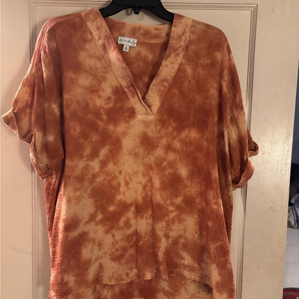 Wonderly Orange Tie-Dye V-Neck Blouse